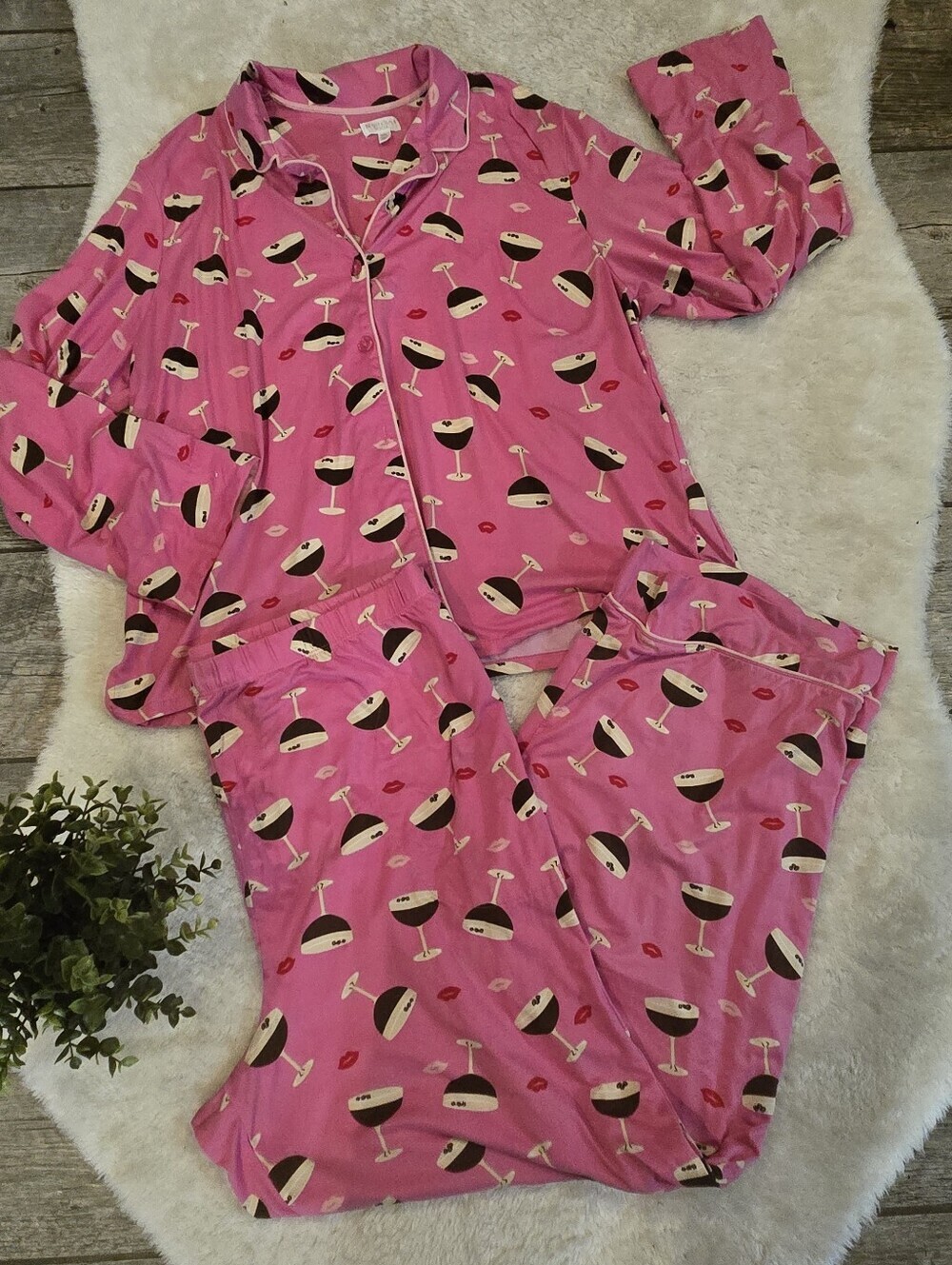Beauty Sleep Social Pink Espresso Martini and Lipstick Loungewear Pajamas, XXL